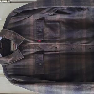 LEVI'S BRAND MEN'S GREEN & BLACK PLAID QUILTED FLANNEL SHIRT JACKET SIZE LARGE